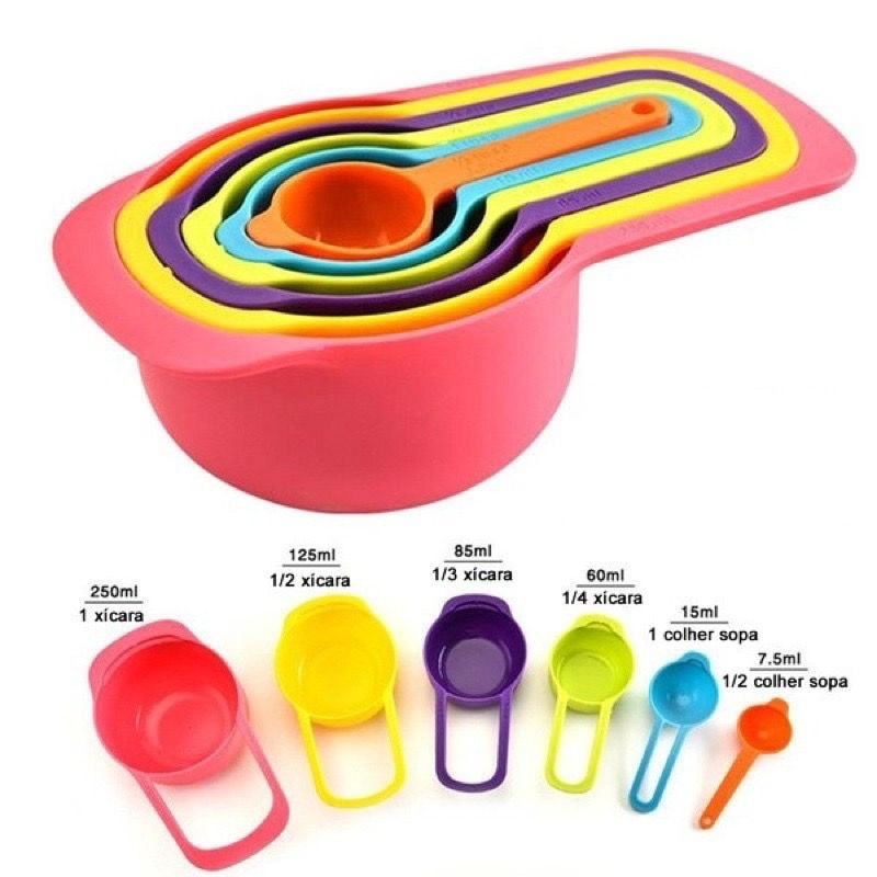 Conjunto Colher Xicaras Medidoras Kit Com 6 Peças, muito Prático para Cozinha e Confeitaria. Evolução Marketplace