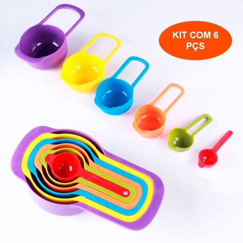 Conjunto Colher Xicaras Medidoras Kit Com 6 Peças, muito Prático para Cozinha e Confeitaria. Evolução Marketplace