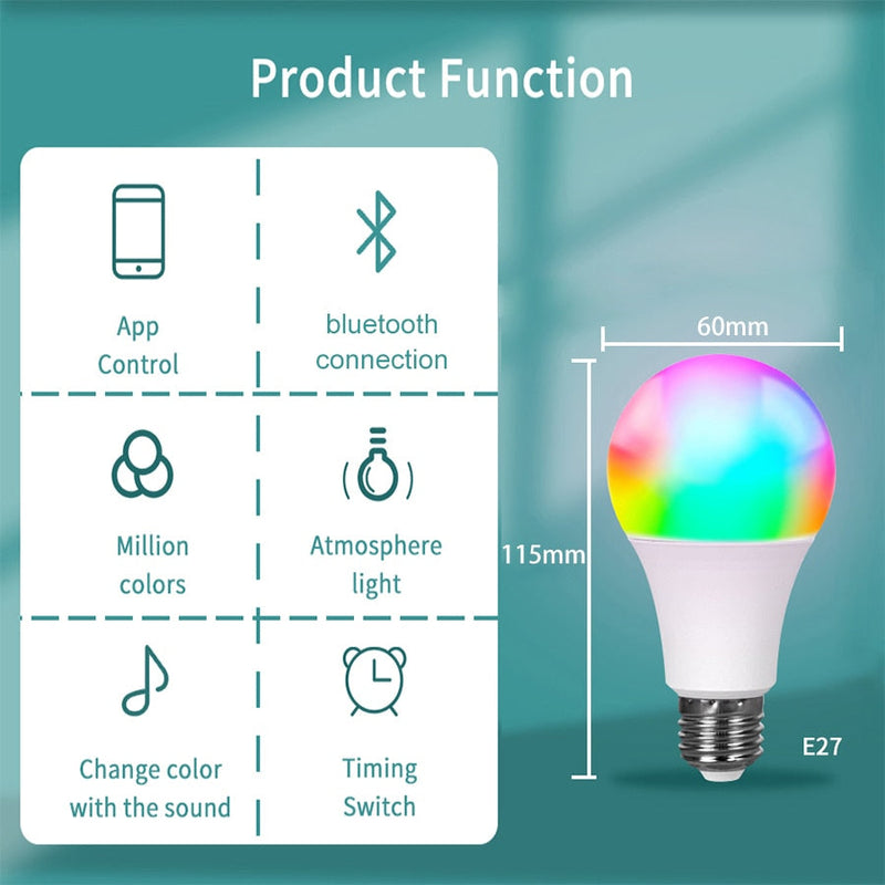 Lâmpada Inteligente Sem Fio 4.0 Regulável e compatível com sistema IOS e Android. Evolução Marketplace