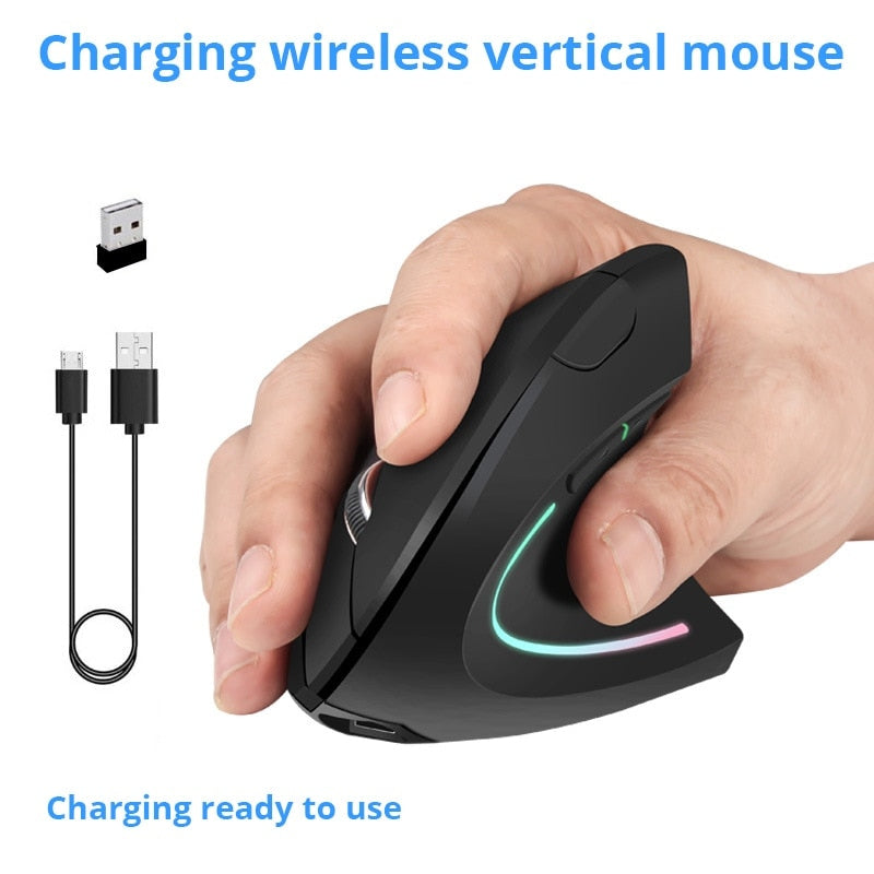 Mouse Óptico de Quinta Geração com um design futurista, sem fio e na posição vertical, mais conforto para sua mão. Evolução Marketplace